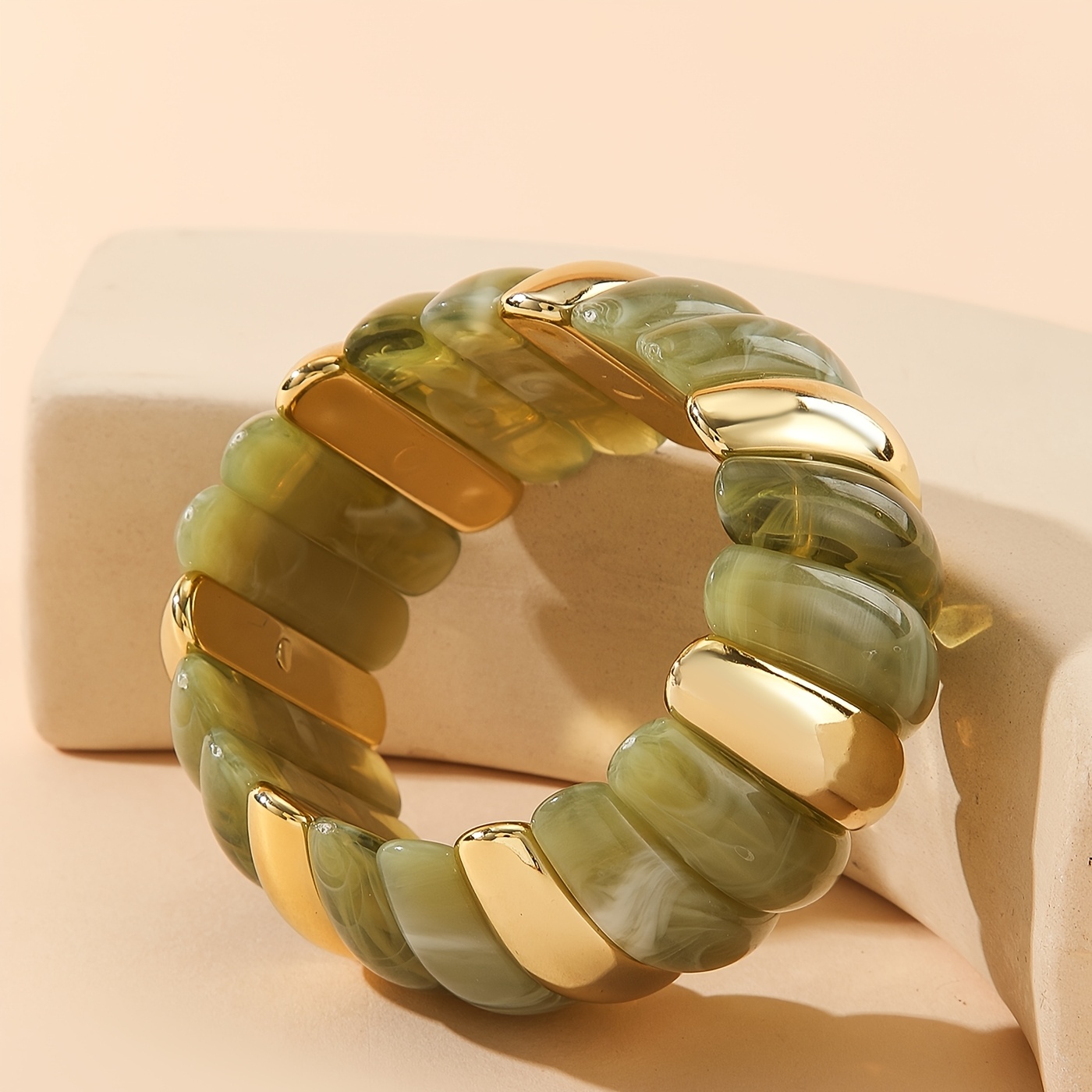 Dopamine Color Block Resin Stretch Bangle, Stackable Gift